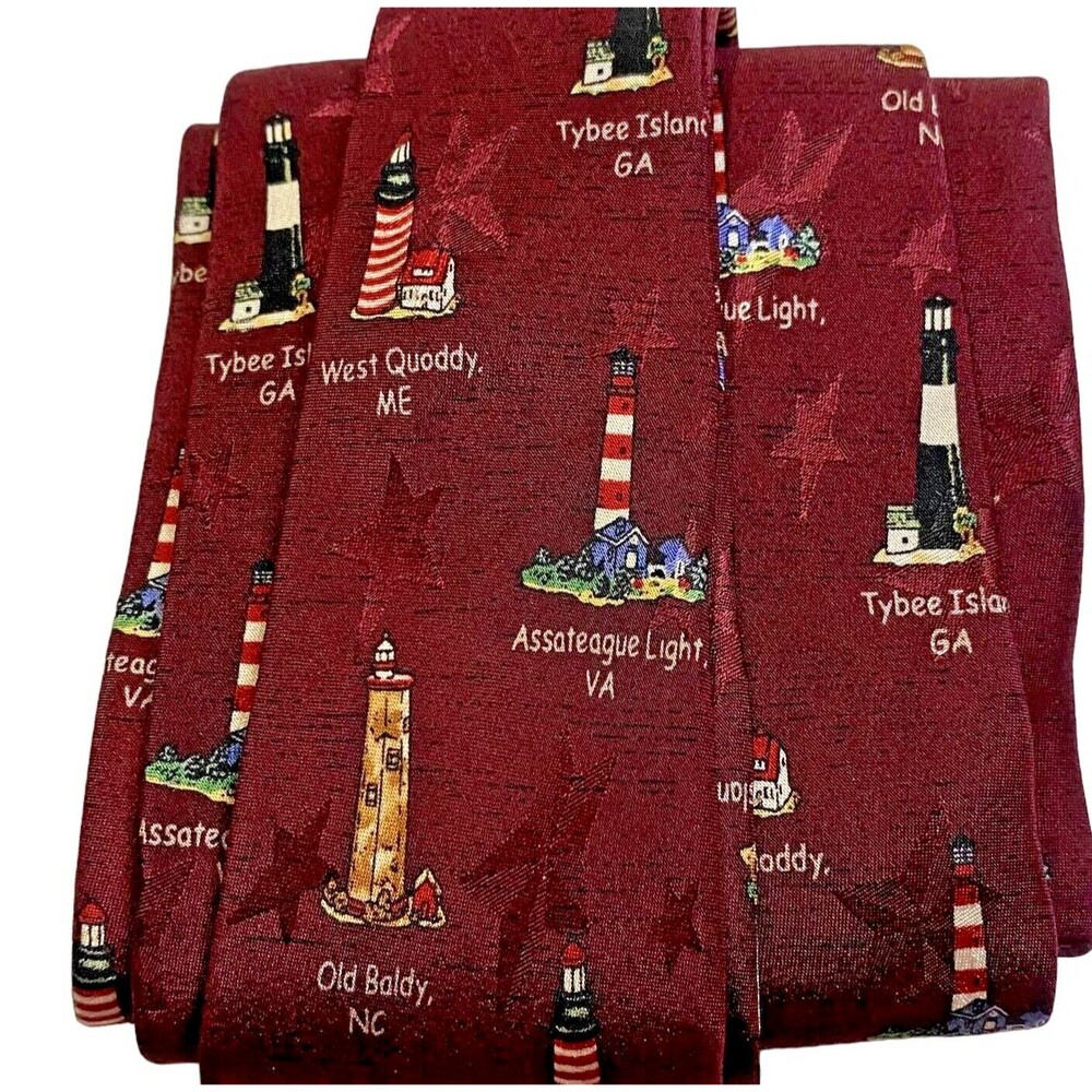 #7174 Tango Light Houses Max Raab Burgandy Silk Necktie Tie 4x57